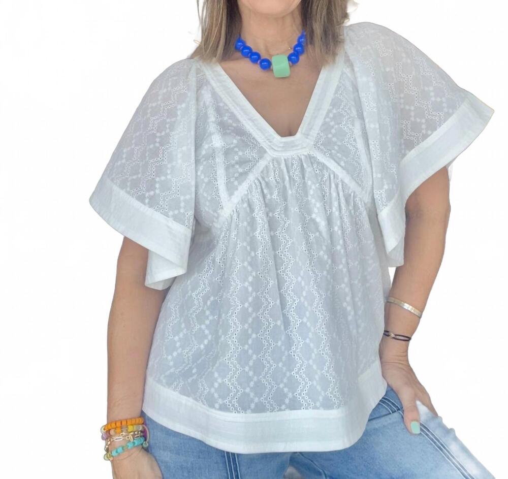NEW FATE stitch eyelet top in white